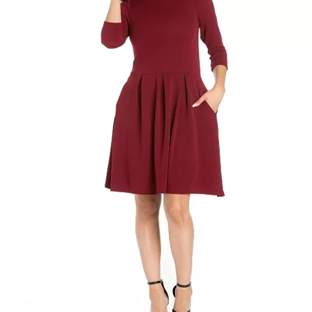24/7 Comfort Apparel Burgundy Long Sleeve Dress